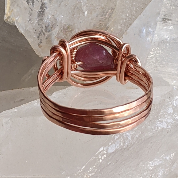 Pink Tourmaline Ring Copper Wrap Natural Gemstone Feminine Free-spirited - Picture 5 of 10